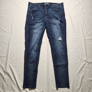 Democracy Womens 14 Ab Solution Skinny Distressed Dark Wash Mid Rise Jeans Blue